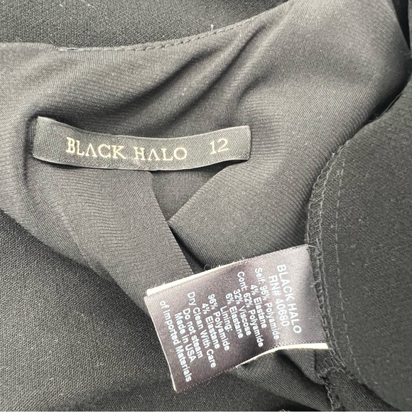 Black Halo Angie Flared Leg Jumpsuit Cutout Metallic Silver Bodice Romper 12 - Picture 10 of 17